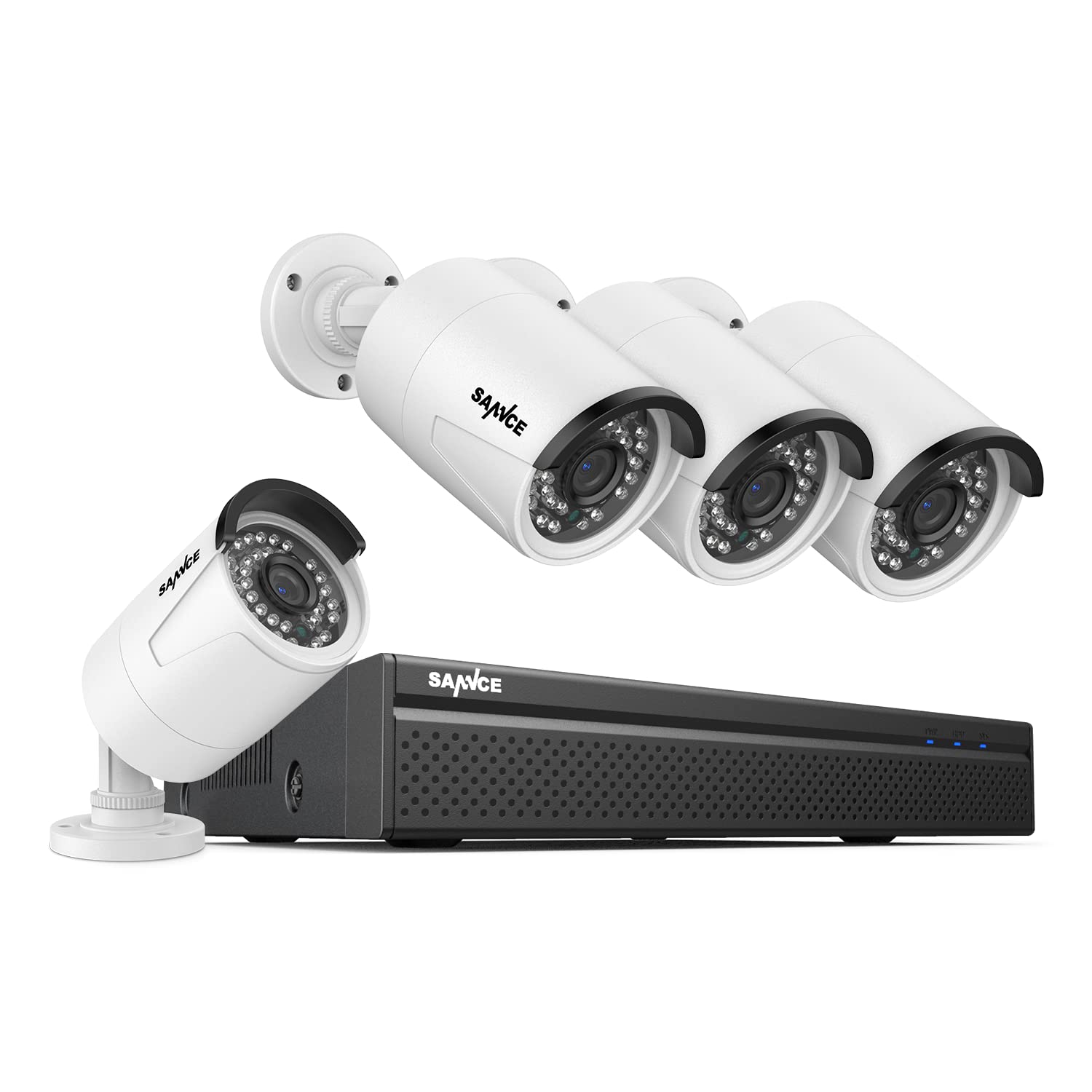 SANNCE Kit de cámaras de vigilancia 8CH 5MP PoE, grabadora NVR para videovigilancia con 4X cámaras Exteriores 5MP con notificación Push por App, Resistente al Agua IP66, detección de Personas