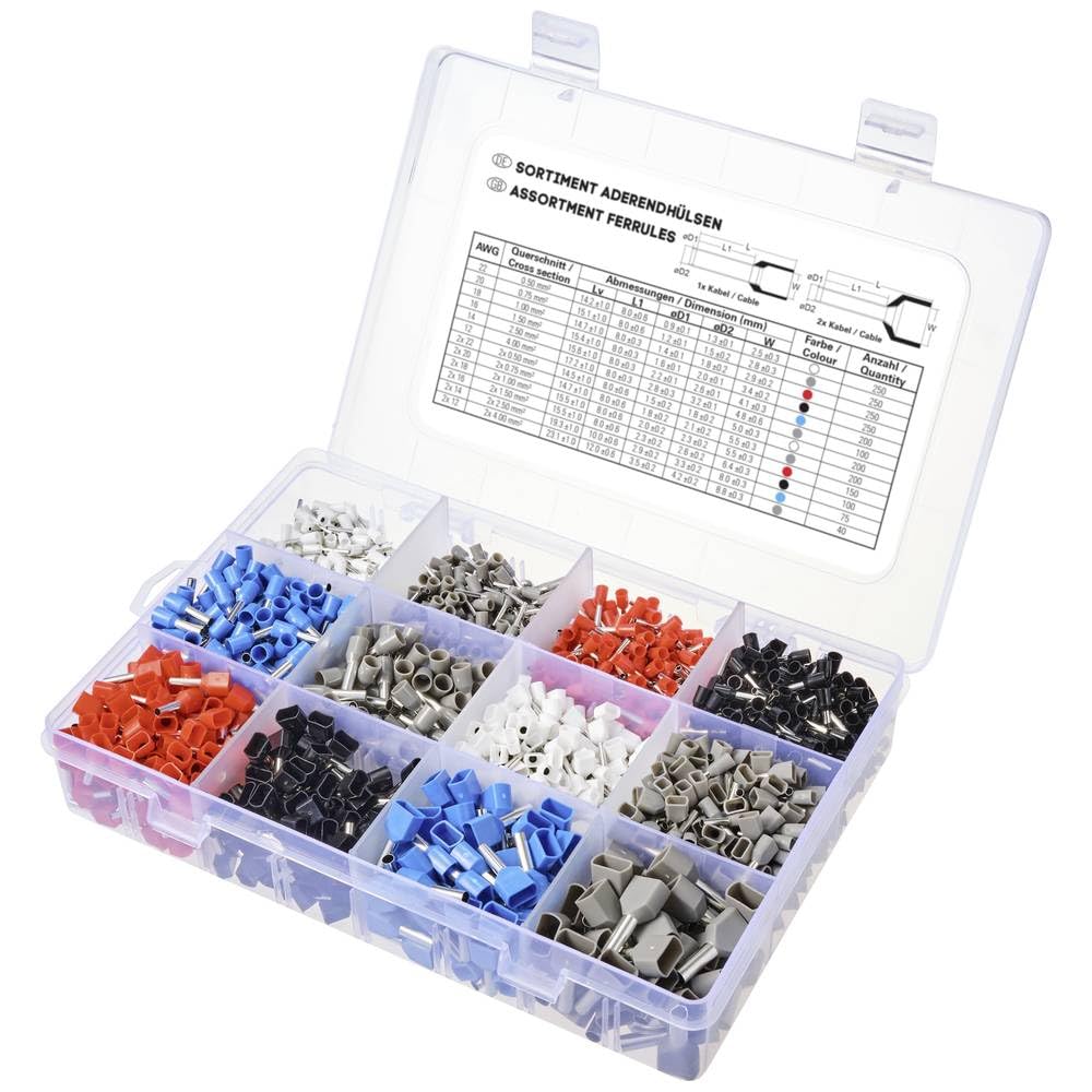 TRU COMPONENTS TC-11991840 Surtido de férulas 0.5 mm², 0.75 mm², 1 mm², 1.5 mm², 2.5 mm², 4 mm² Parcialmente aislado