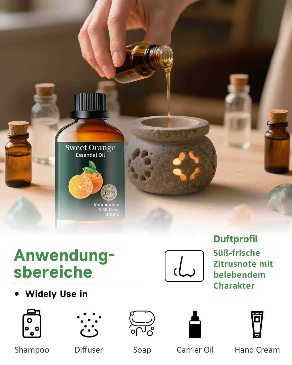 Olio Essenziale di Vaniglia Puro, Mumianhua Olio di Vaniglia Naturale Per Diffusori, Aromaterapia, Cura della Pelle, Profumeria, Creazione di Candele e Saponi Fai da Te‌ 100ml