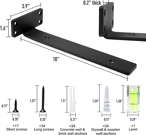 Miniatura 3 de HITOMEN Soportes de estante flotantes resistentes, accesorios de estantes ocultos de 10 pulgadas (15 pulgadas de grosor), soportes L de hierro