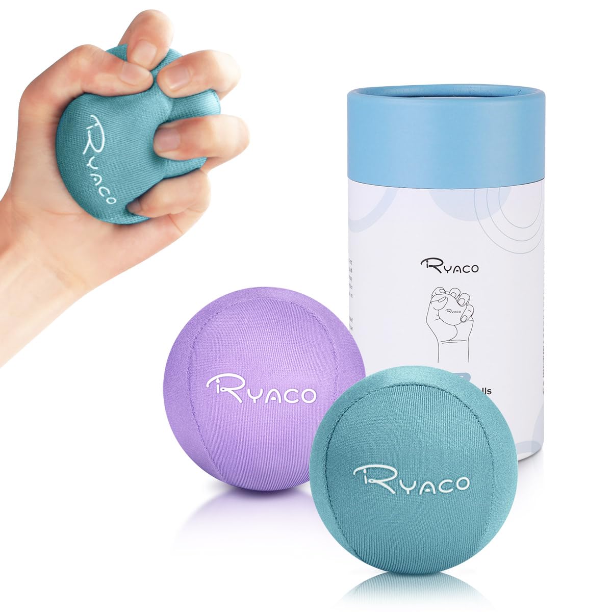 RYACO 2PCS Hand Exercise Gel Stress Balls Set, Soft & Hard Gel Balls Set of 2 for Adults & Kids - Anxiety Relief, Resistance Training, Easy Squeeze, Grip Strength