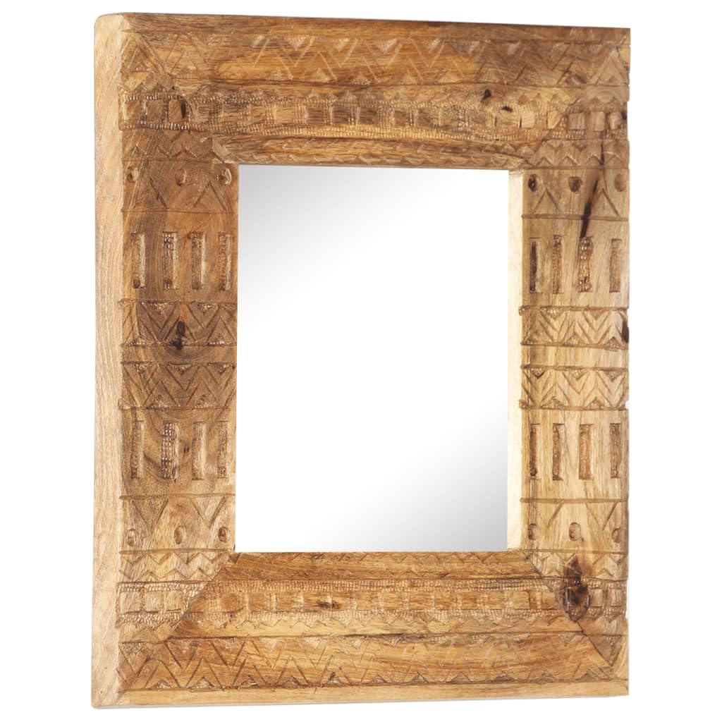 Ręcznie rzeźbione lustro z litego drewna mango, 50 x 50 x 2,5 cm, z ramą, lustro ścienne do łazienki, sypialni, salonu, dekoracyjne lustro stojące do przedpokoju i garderoby