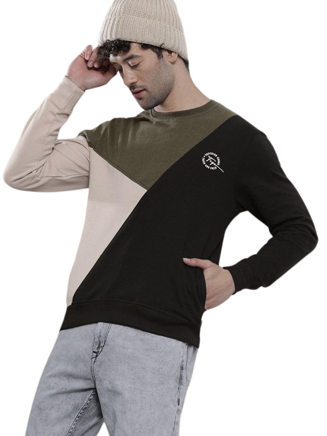 The Indian Garage Co Men Regular Fit Colourblocked Crew Neck Overhead Sweatshirt-picture-23