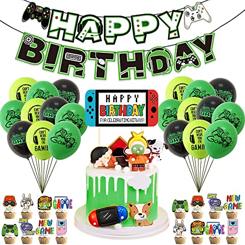 Accessoires de fête d'anniversaire, décorations de fête d'anniversaire pour garçons et filles, jeu vidéo, accessoires de fête, décoration de fête, décoration de ballons d'anniversaire Cover