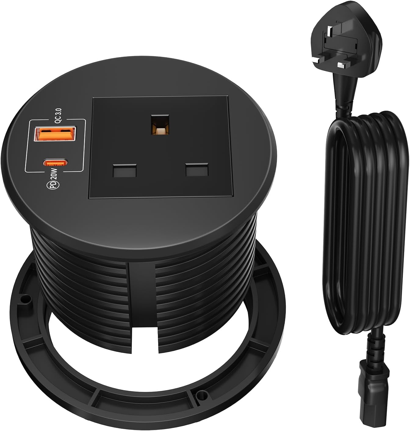 Desk Power Socket with USB C PD20W, HANNELORE Desk Grommet Power Socket