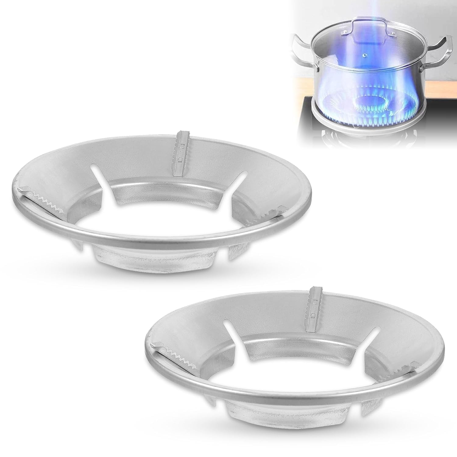 Ak store Gas Saver Burner Dish, Energy Saving Gas Stove Stand, Windproof Energy Saving Stand Metal Body, Silver (Pack of 2)-image-30
