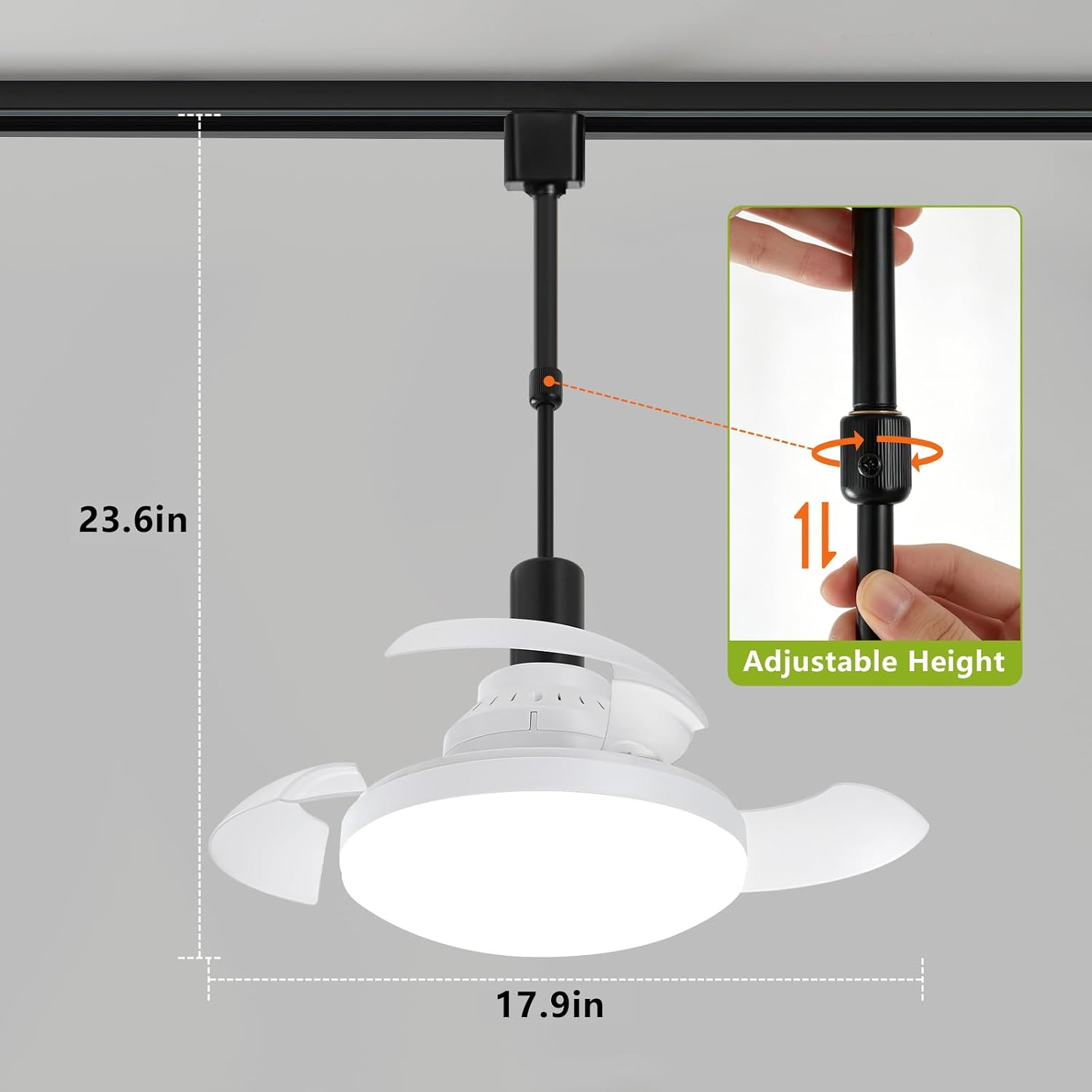 30W Smart Track Fans Light with Remote, Bladeless Fan for Bedroom | 17.9" Small Dimmable Track Fan with Lights for Bedroom, Easy Install Screw-in E26 Base Compatible with H Type Track Rails