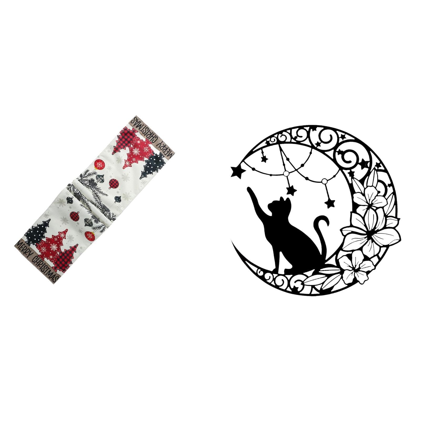 BNF® Table Runner Dresser Scarf Seasonal Winter Reusable Xmas Tree Tablecloth for Cabinet Holiday Coffee Table Farmhouse Metal Cat Wall Decor Metal Wall Art Black Cat Art Moon Decor Black Sculpture-image-4