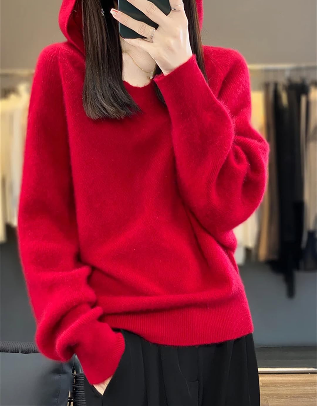 Moda Damska Luźny Sweter Z Długim Rękawem Wełna Merino Mock-Neck Pulower Bluzy Topy