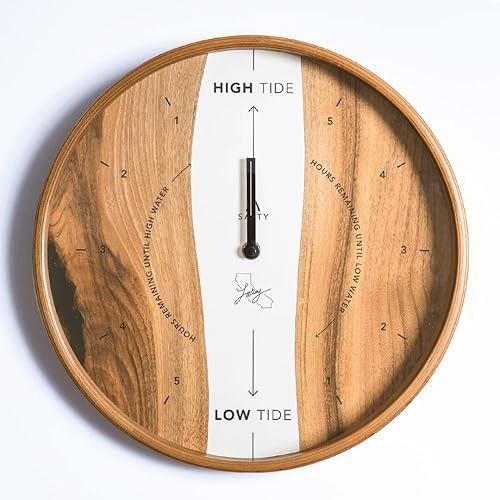 SALTY Home - Reloj de marea - Decoración costera - Reloj de pared de 122 pulgadas - Esfera de madera premium - Movimiento silencioso del reloj -
