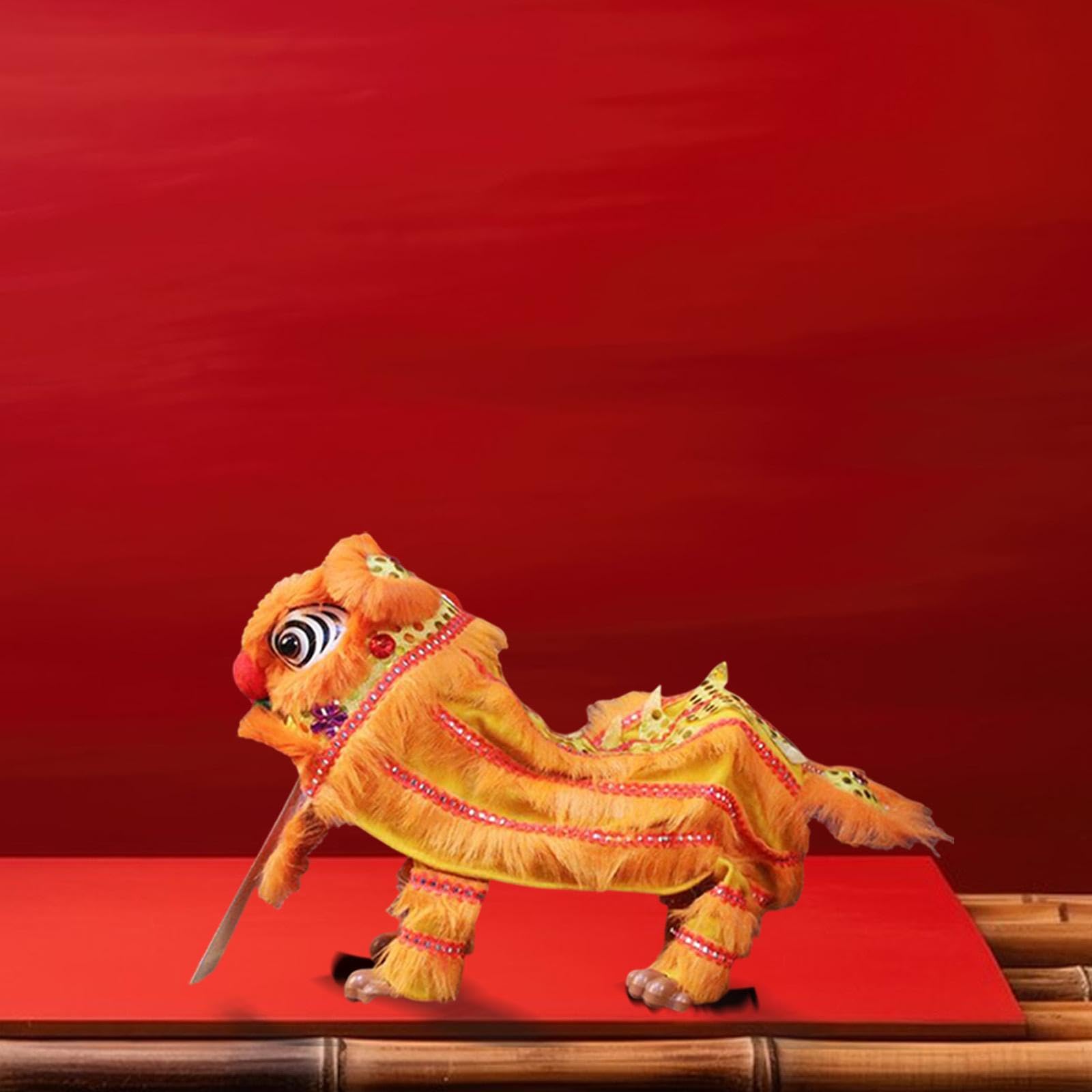 Juguete de león de marioneta China, artesanía de Marionetas de Danza del león con Cuerda de Mano, Regalo de año Nuevo Chino, Amarillo