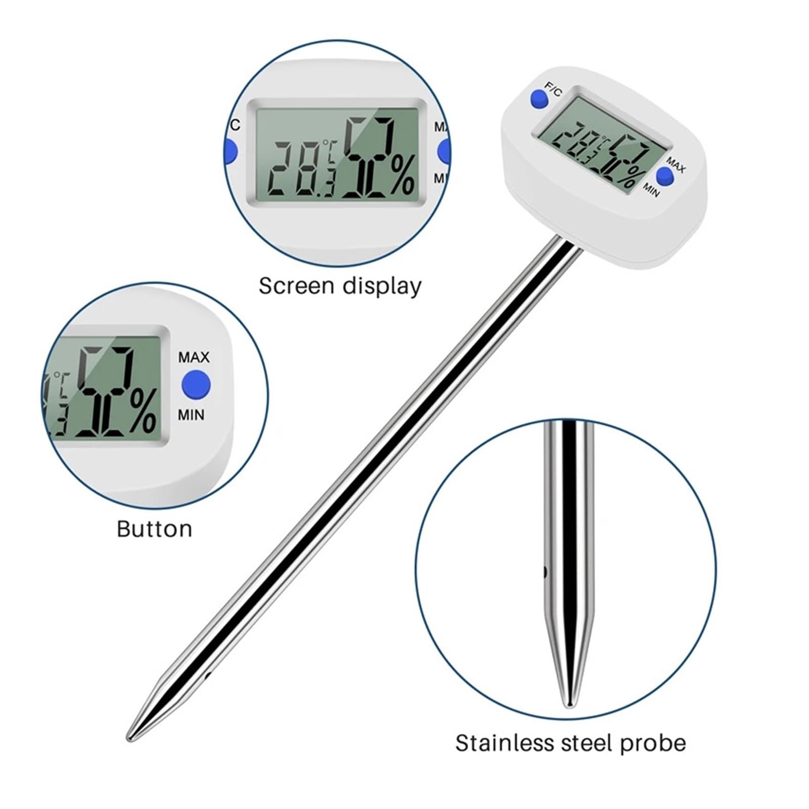 Digitales Bodenhygrometer, Feuchtigkeitsmesser, Temperatur- Und Feuchtigkeitstester Mit Sonde for Die Gartenarbeit