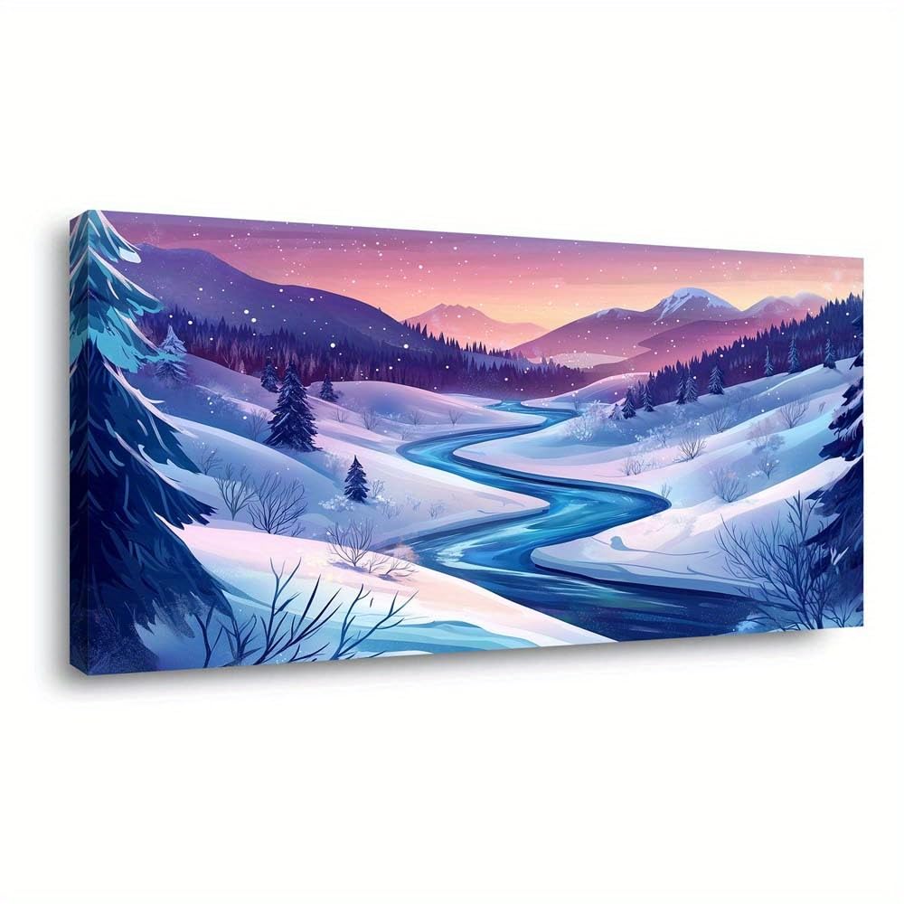 CWZBFEH Winter River Scene Modern Abstract Painting Canvas Wall Art, for Living Room, Office(50x100cm/No frame)
