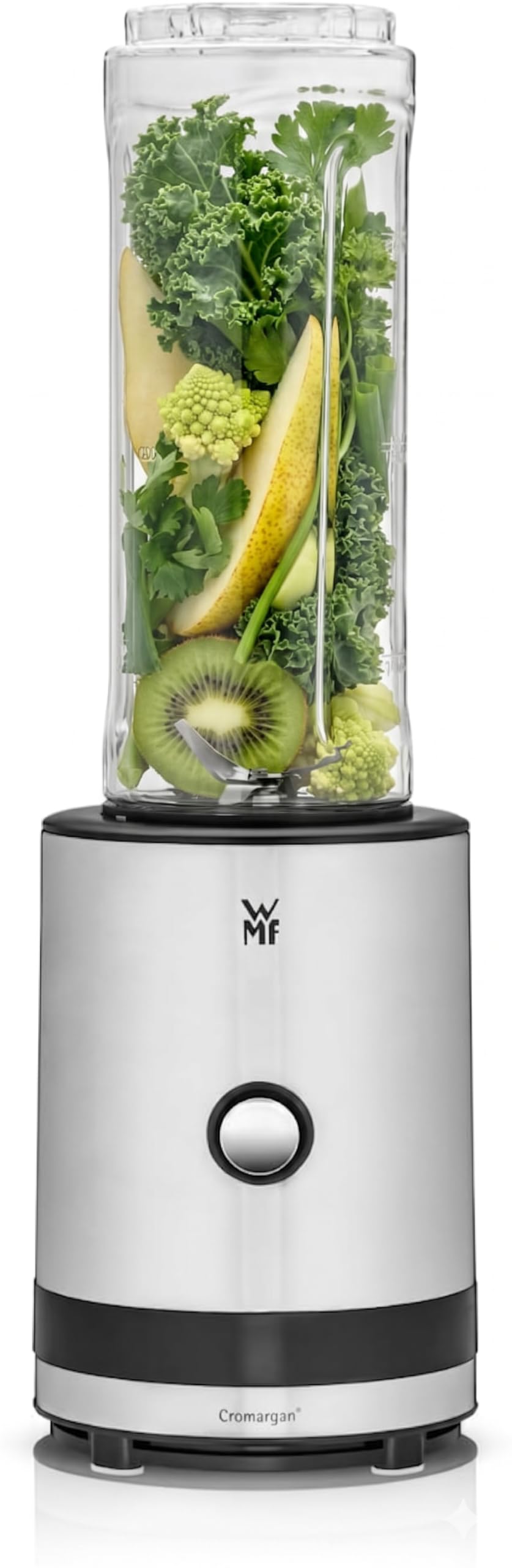 WMF Küchenminis Smoothie-to-go, Smoothie Maker klein, Mini Standmixer mit zwei Mix-/Trinkbehältern 0,6l, 300 W, edelstahl matt