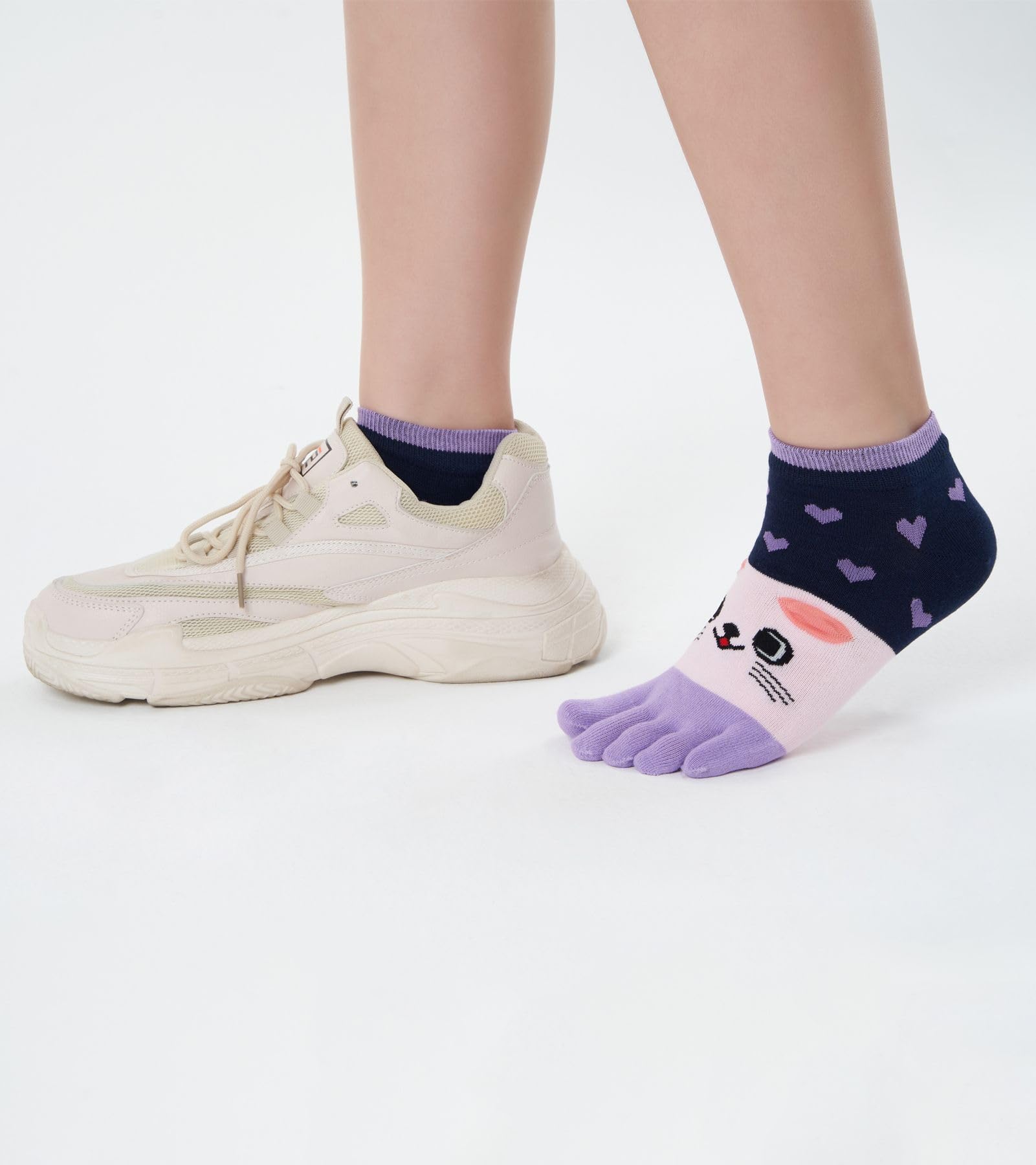 HONOW Women's Low Cut Toe Socks Ankle Cotton Running Socks(Pack of 5/6): Color 10 (Ankle Length)