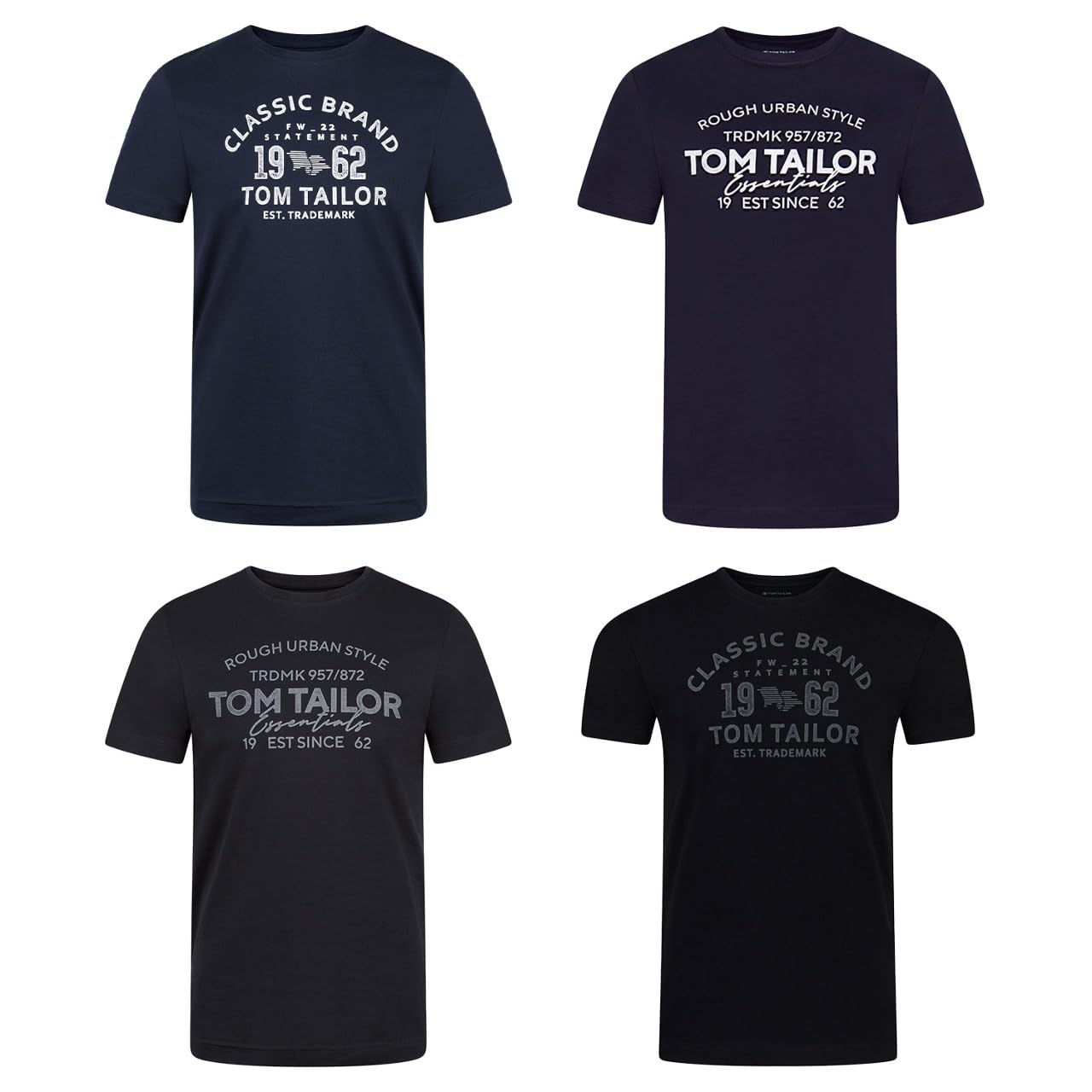 TOM TAILOR Tshirt Herren Baumwolle Regular Fit 4er Pack Set Rundhals Kurzarm Sommer Tee Shirt Logoprint 100% Baumwolle Schwarz Weiß Grün Rot Blau Grau Orange S M L XL XXL 3XL