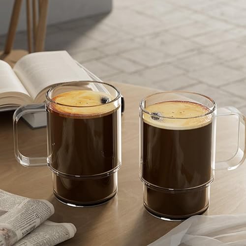 Miniatura 2 de Aquach Taza de vidrio de 18 onzas, 2 unidades, apilable, transparente, para café, té, jugo, vasos para beber