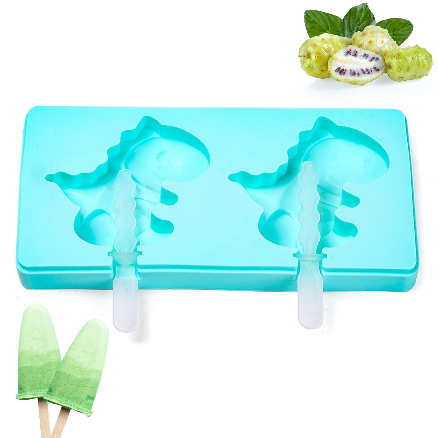 KAISHANE Silicone Popsicle Molds Ice Pop Molds Maker with Dinosaur Shapes BPA Free Reusable Ice Lolly Moulds for Cake Pops Kids Tolder Babies and Homemade Popsicle