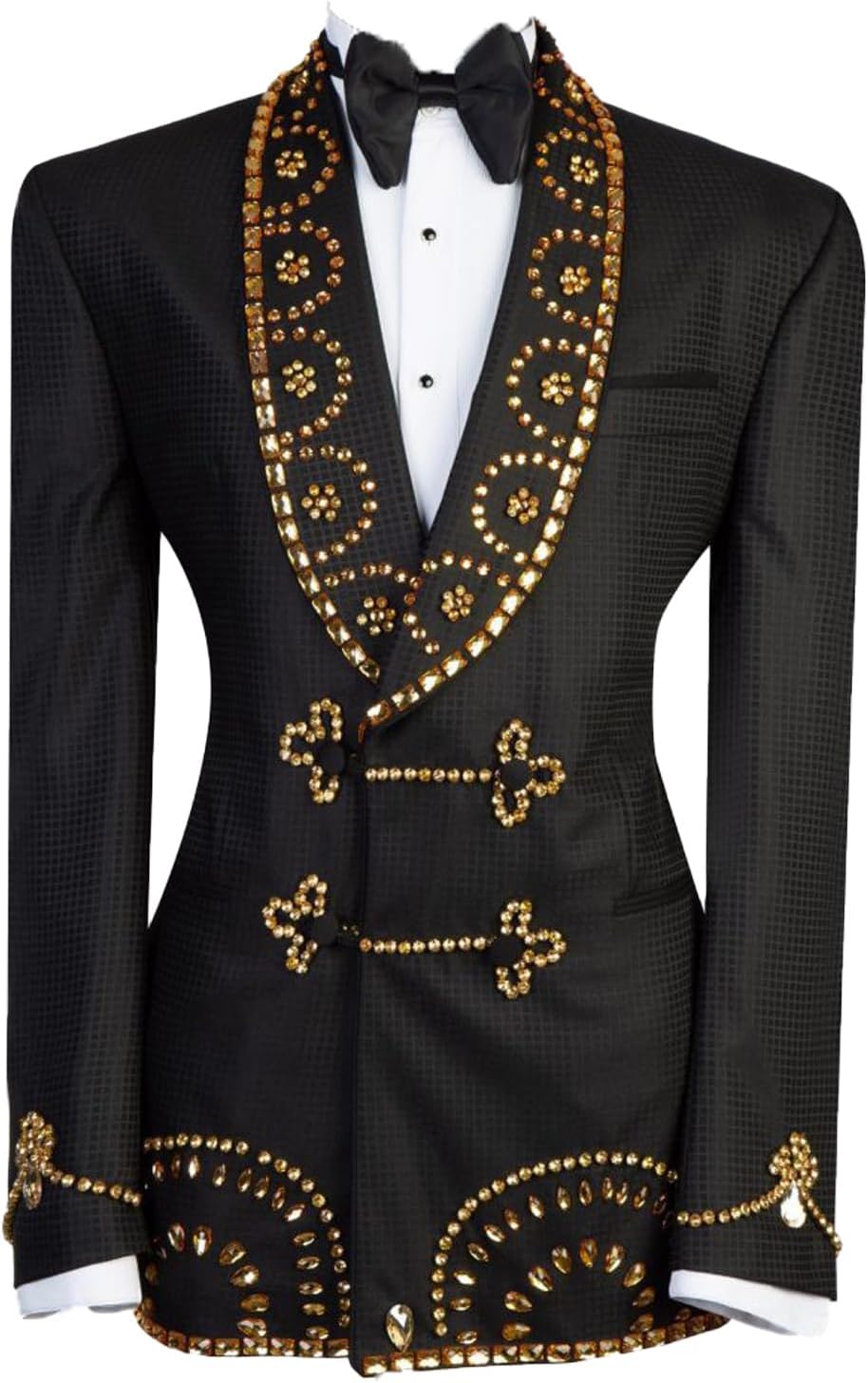Men's Formal Tuxedo with Luxury Rhinestone Shawl Lapel Slim Fit Chinese Button Dinner Blazer for Prom Party Wedding