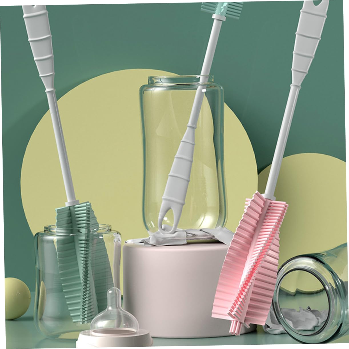 HEMOTON 3 Set Spazzola Per Bottiglie Scovolino Per Biberon Pennello A Manico Lungo Borracce Termiche Bottiglie Termiche Detergente Per Ciuccio Per Gel Di Silice 2 Pezzi * 3