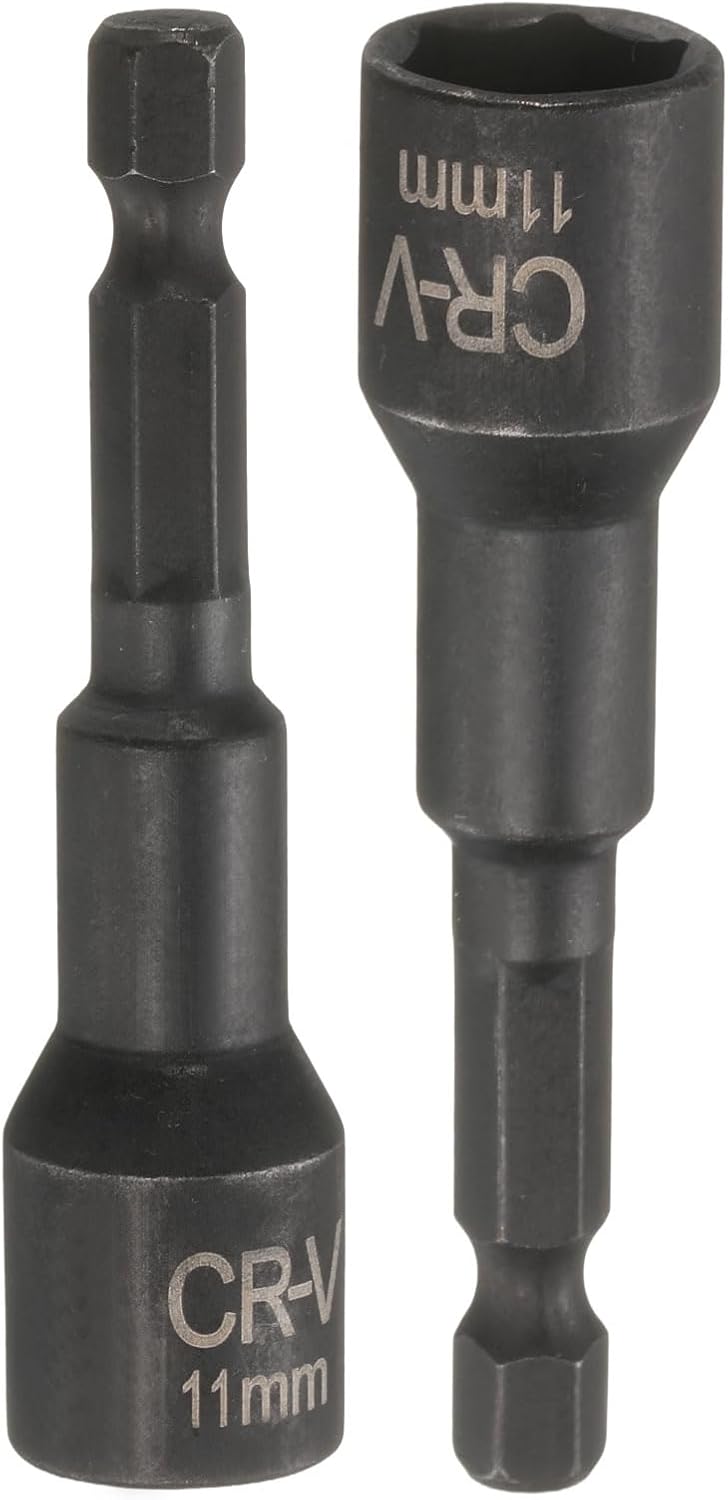 uxcell 2Pcs 1/4" Hex Shank 11mm Magnetic Hex Socket 65mm Length, CR-V Steel Quick-Release Impact Driver Socket Wrench Screw for Impact Drill Power Nut Setter