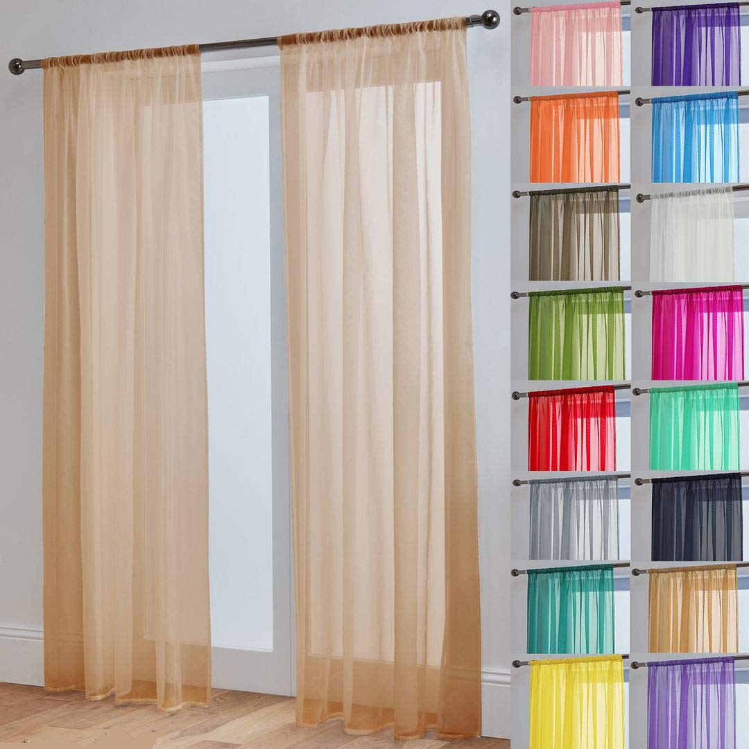 John Aird Latte. Lucy Voile Curtains - Rod Pocket Slot Top - Pair Net Curtains - 2 Panels (Latte, W 58" X L 108")