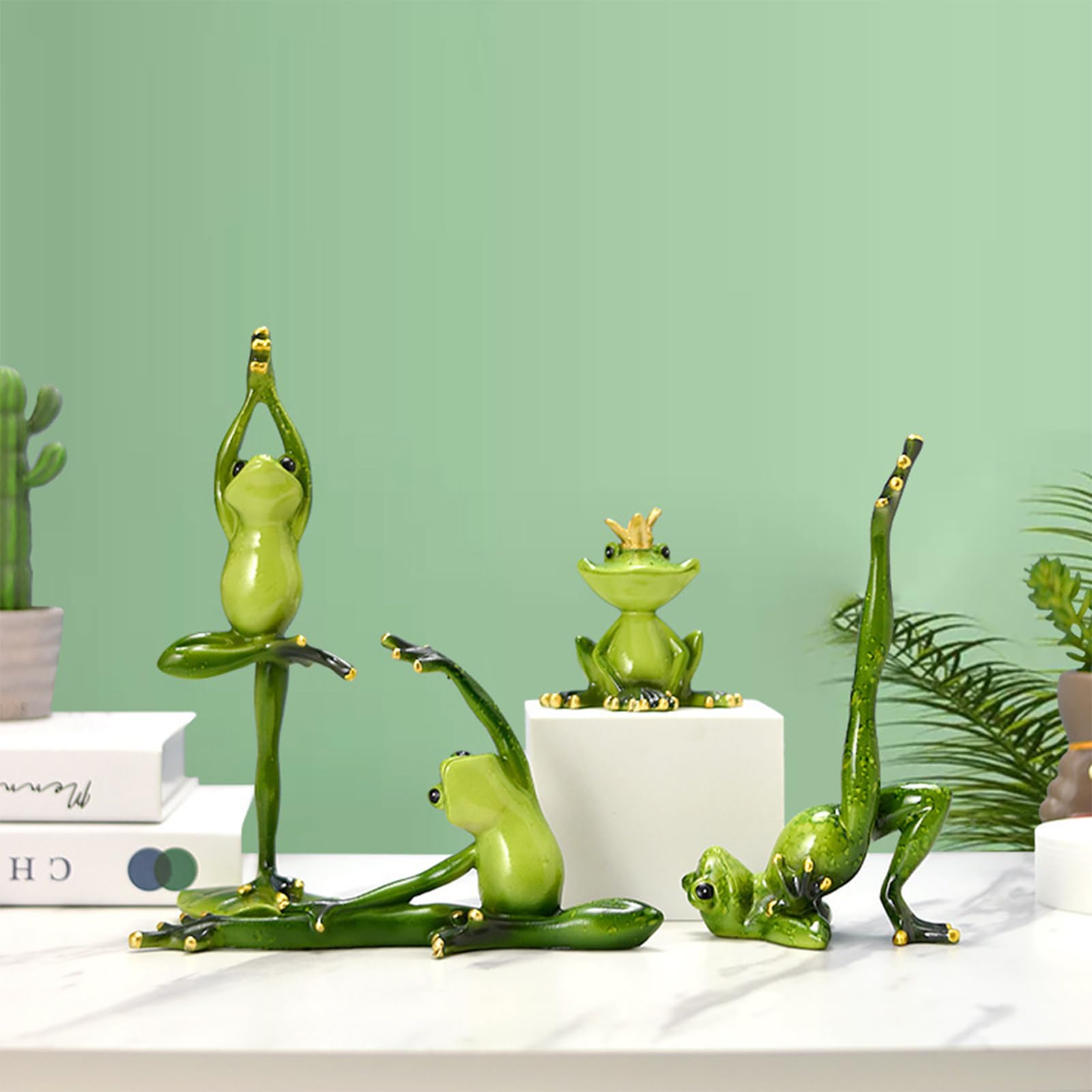Statue De Grenouille De Yoga En Résine - Décoration De Jardin Ou D'intérieur, Modèle Avec Couronne, Dimensions ~18x11x5 Cm
