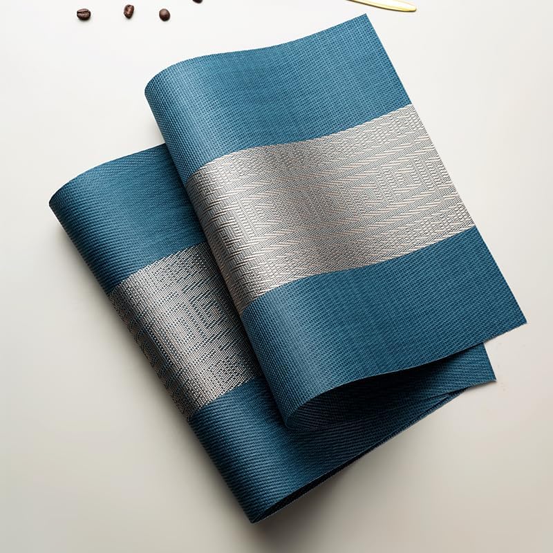 Image of Dining Table Placemats & Runner Set - Heat Resistant, Washable & Stain Resistant Woven Vinyl Mats | Table Runner & 4 Placemats Set for Stylish Dining (45x30 cm Placemats, 180x30 cm Runner)