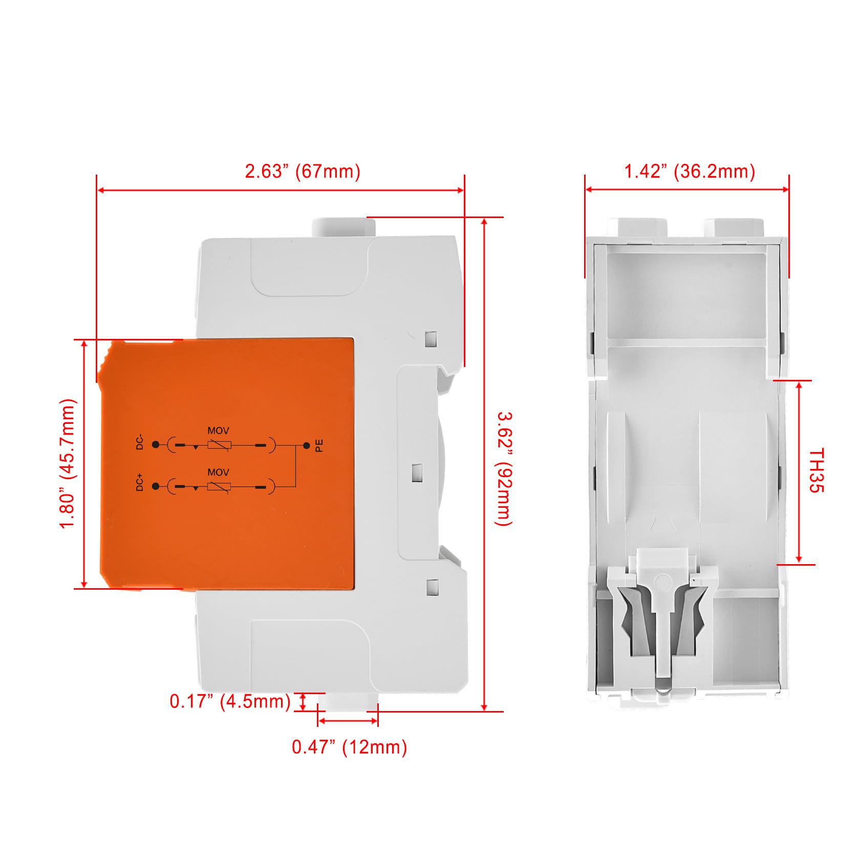 Heschen Surge Protective Device for PV, HS-PV600, 2P 600VDC 20KA, Fire-Proof, 35mm DIN Rail Mounting
