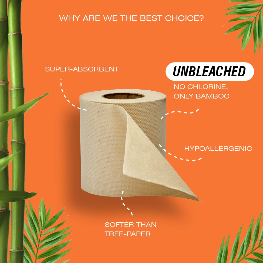 Beco Rollo de papel higiénico de bambú de 3 capas, 220 tiradores cada paquete de 16, 100% natural, sin blanquear y ecológicos