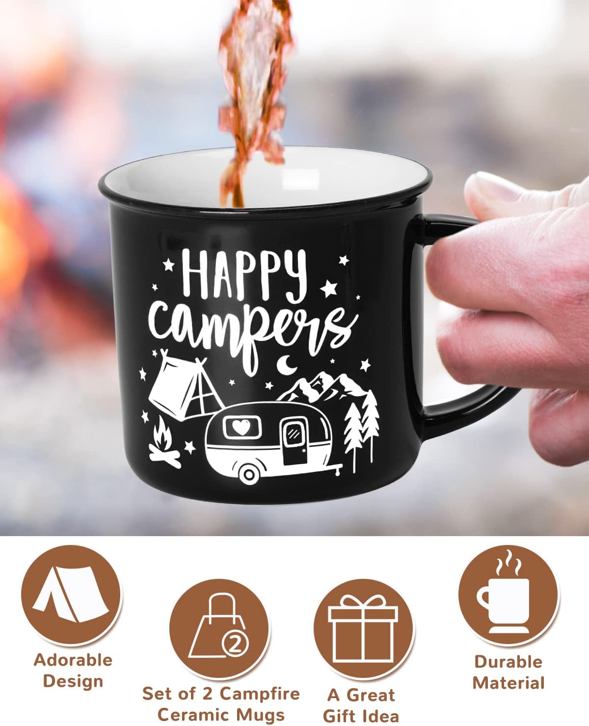 Nefelibata Camping Coffee Mug Christmas Gifts Camping Tea Cups Travel Drinking mugs for Couples, Ceramic Mug His and Hers Anniversary Valentine's Day Present Gifts Set of 2 - Image 4