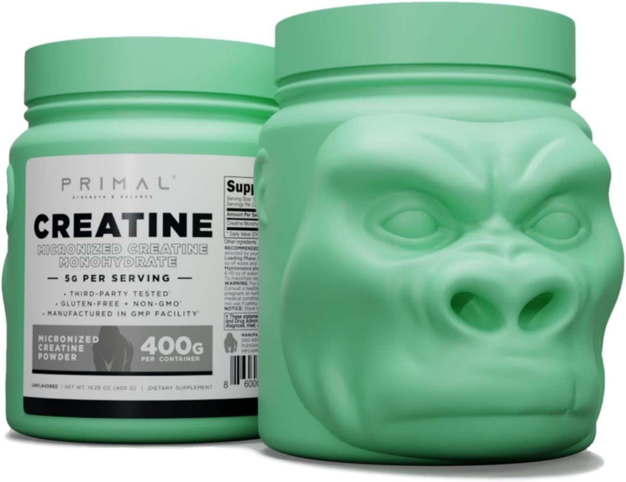 PrimalCreatine Monohydrate Powder (400 Grams) | Unflavored Micronized Creatine Muscle Development Supplement for Pre-Workout & Recovery | 5g Creatine Monohydrate per Serving