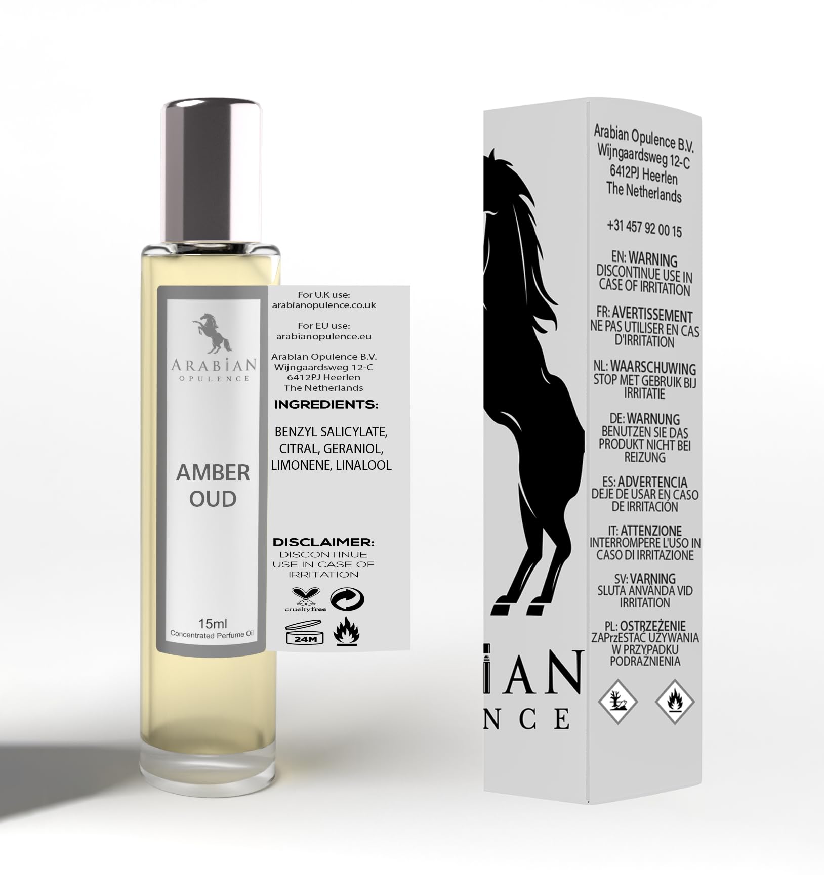 Arabian Opulence FR5 AMBER OUD Roll-on olejek perfumowany, skoncentrowany olejek do ciała, długotrwały perfumy na bazie oleju, unisex, rozmiar podróżny, butelka bez alkoholu (15 ml)
