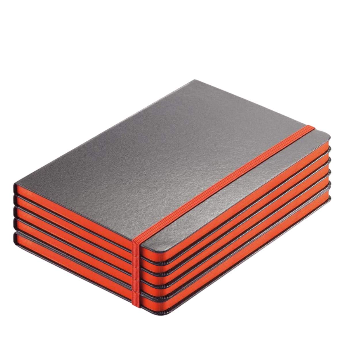 Santhome Classic Lined Notebook, 192 Pages, Hardcover – Ruled (Pack of 5) (Black/Orange)