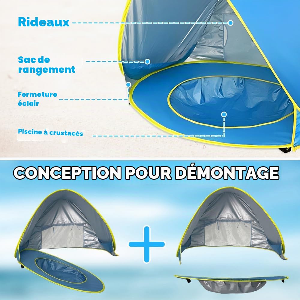 Tente Anti UV Bébé avec Piscine, Afenau 120 * 80 * 70cm Tente de Plage Pop-up, Portabilité Détachable Abri de Plage Bébé pour Jardin, Extérieur