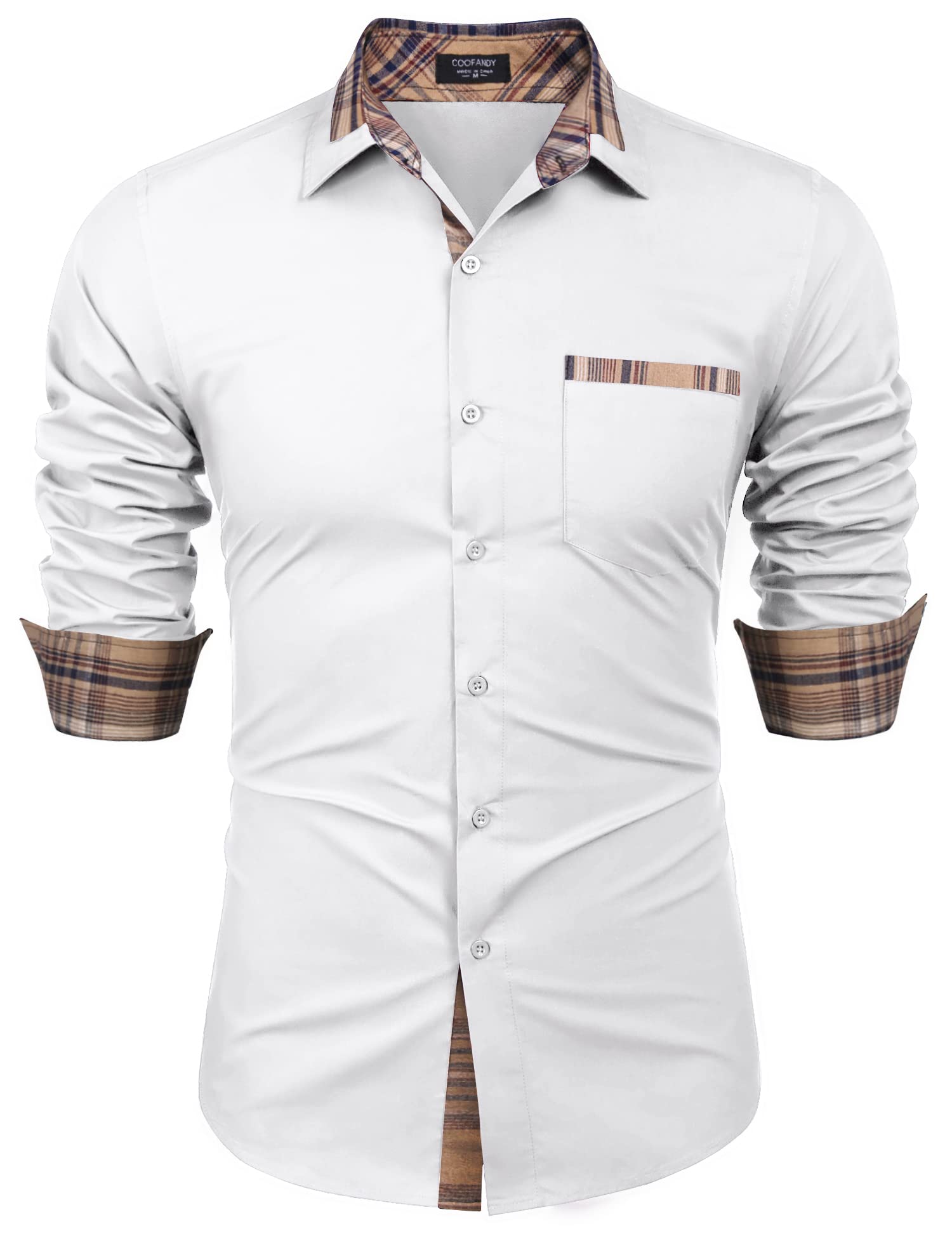 Men's Casual Cotton Long Sleeve Dress Shirt Plaid Collar Button Down Shirt