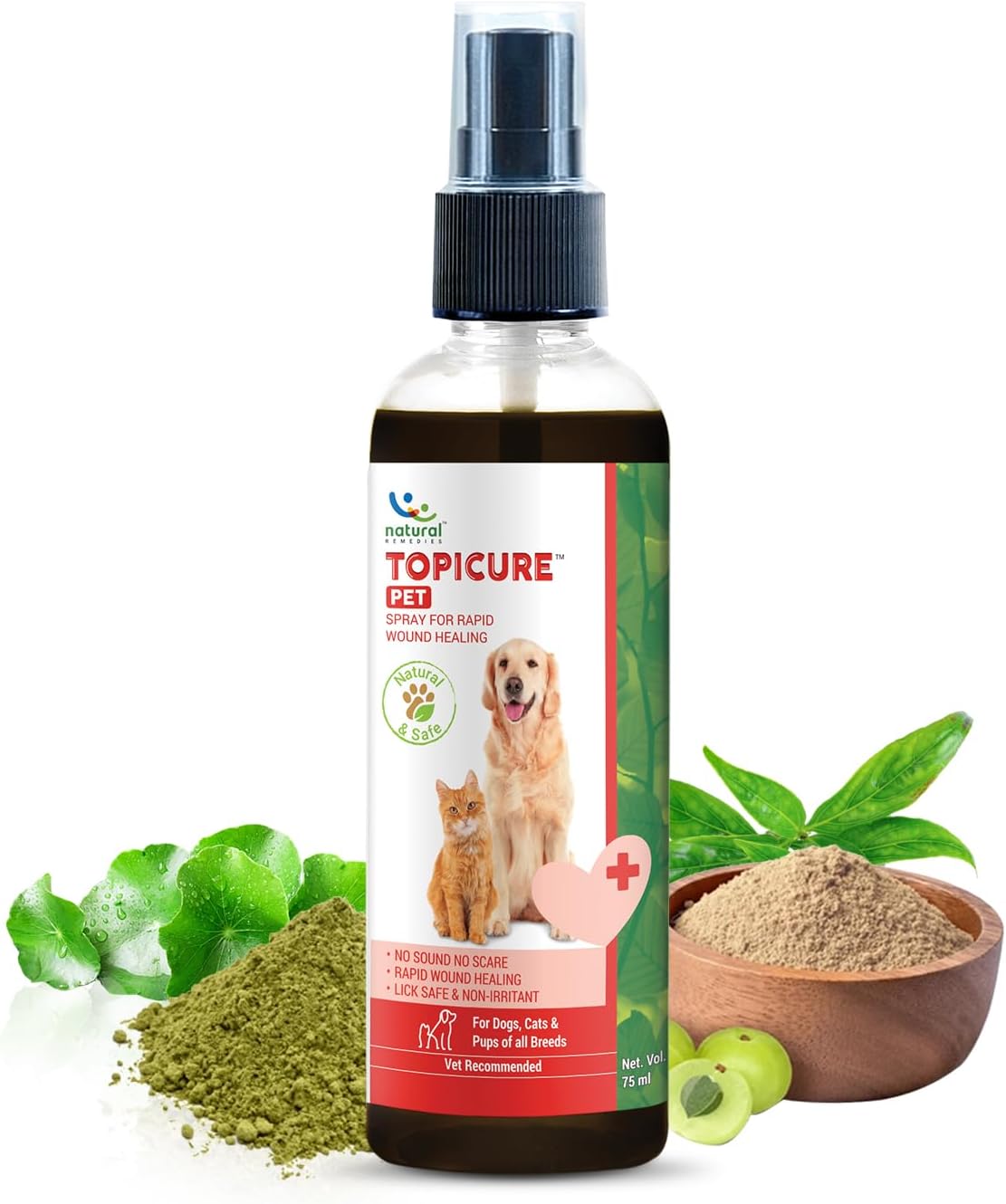 Natural Remedies Topicure Pet Wound Healing Spray, Lick Safe, Non-Irritant, Rapid Healing for Dogs and Cats, Puppies, All-Natural Ingredients, No Gas or Sound, Pet Friendly, Allergy Relief - 75ml