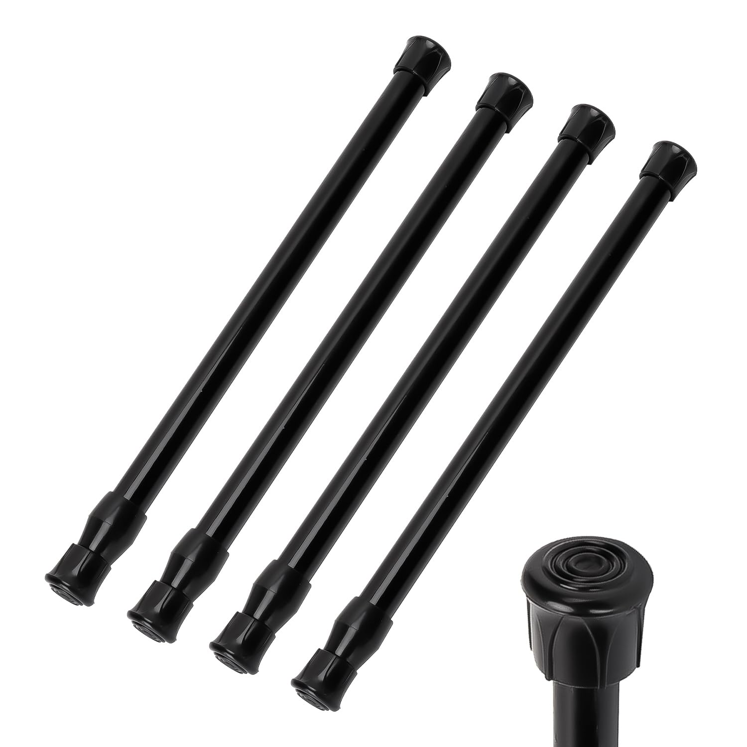 4 Pezzi Bastone per Tende Estensibile, 40-70 cm Bastoni Tende Fissaggio Senza Trapano Bacchette Tende a Molla Asta Telescopica Doccia per Bagno, Cucina, Balcone, Nero