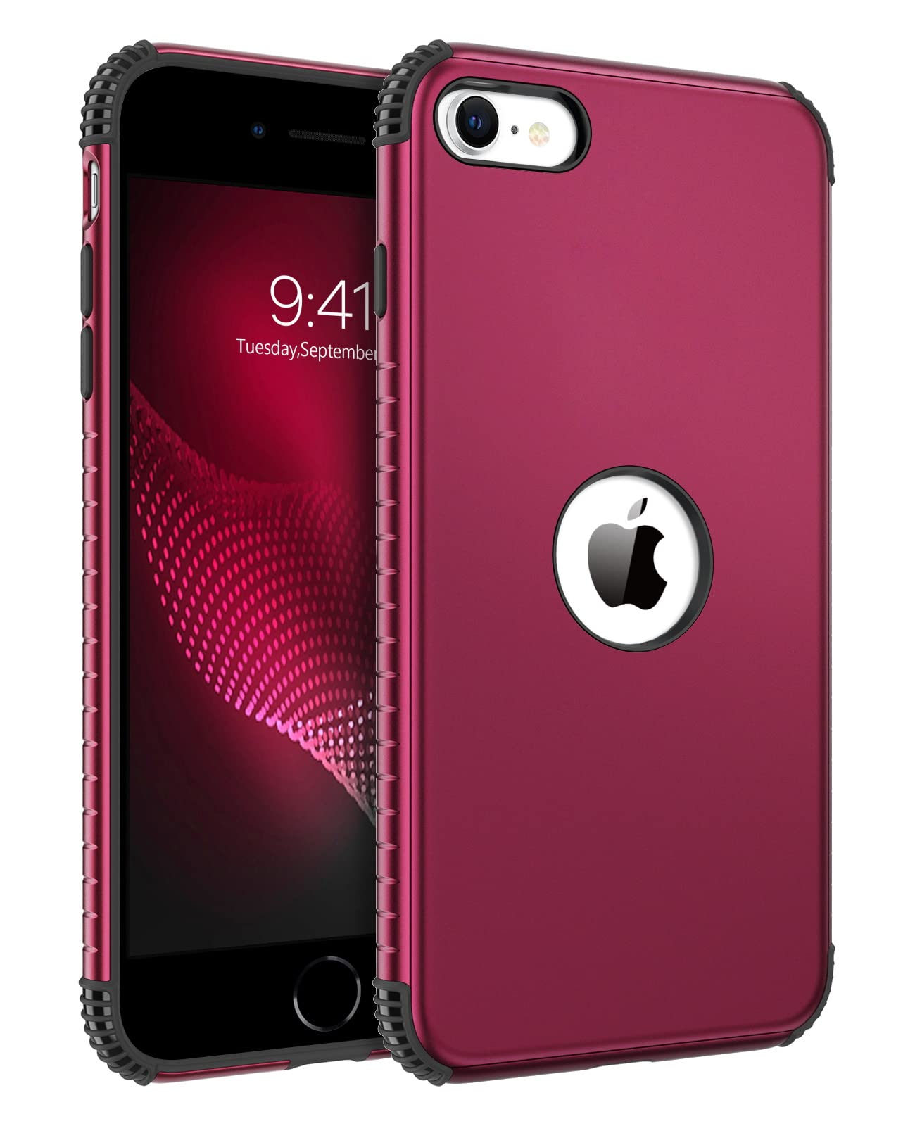 BENTOBEN iPhone SE 2022 Case, iPhone SE 2020 Case, 2 in 1 Heavy Duty Rugged Hybrid Shockproof Hard PC Soft TPU Bumper Protective Girls Women Boy Men Case Cover for iPhone SE 3rd/2nd Gen 4.7", Wine Red
