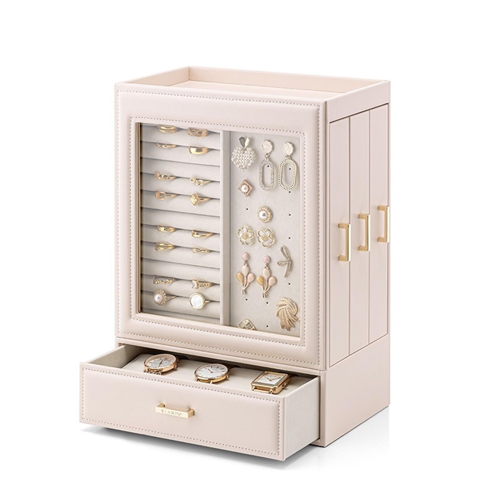 Organizer in pelle con cassetti grandi verticali per donne display multifunzione