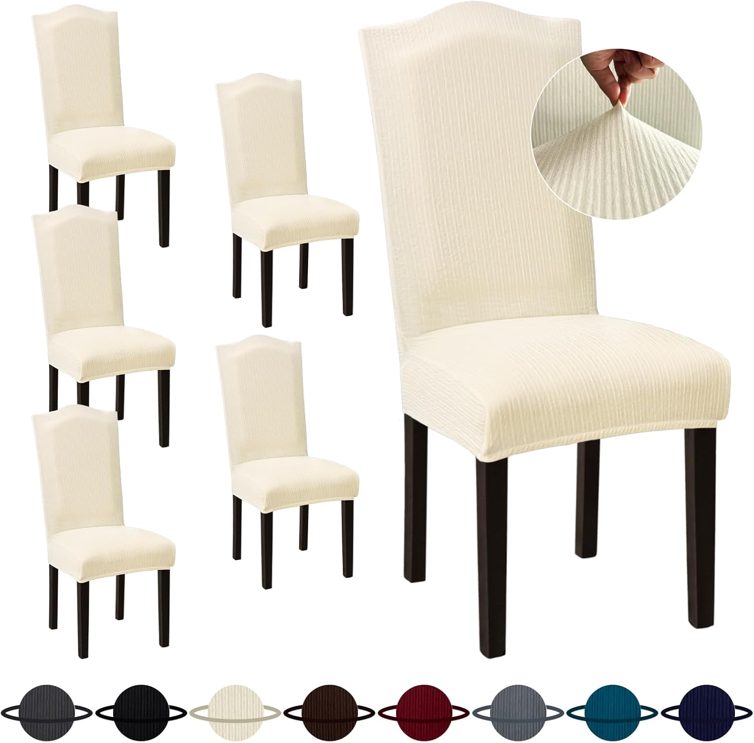 Sufdari Dining Room Chair Covers Set of 6, Beige Non-Slip Spandex Stretch Dining Chair Slipcovers for Dining Room, Hotel (Extra Large)