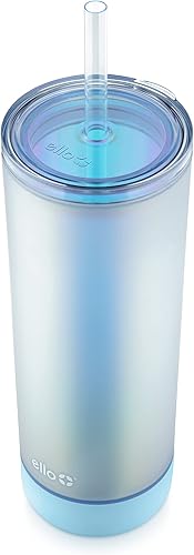 Miniatura 6 de Ello Monterey - Vaso de plástico aislado de doble pared con popote y posavasos incorporados, sin BPA, 24 onzas