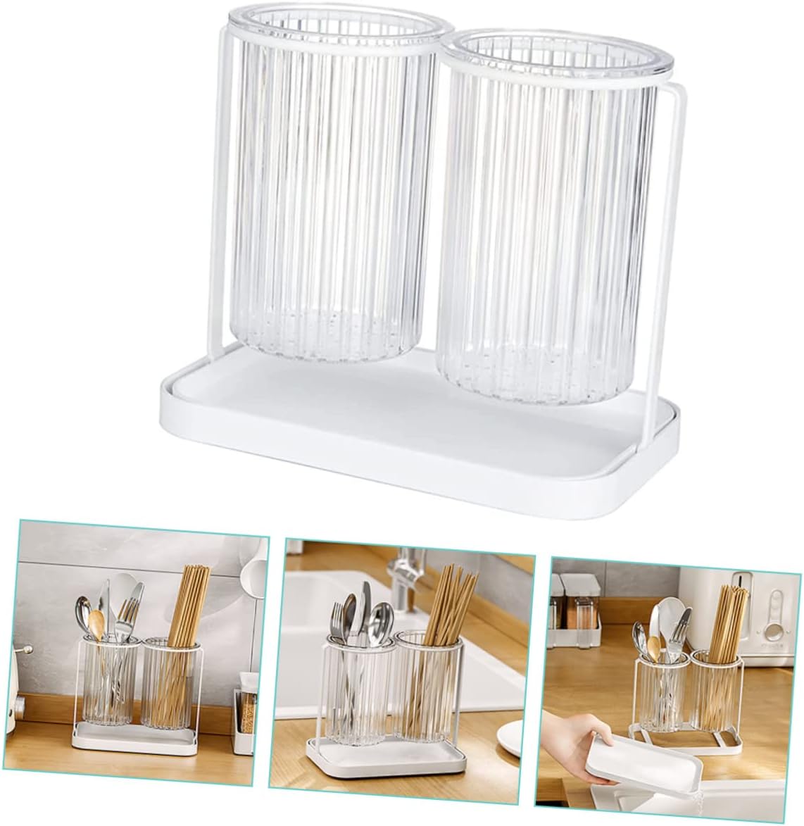 Garneck Household Utensil Holder Dual Compartment Kitchen Counter Chopstick Organizer Stylish and Practical Cutlery Storage for Spoons Forks and Kitchen Decor