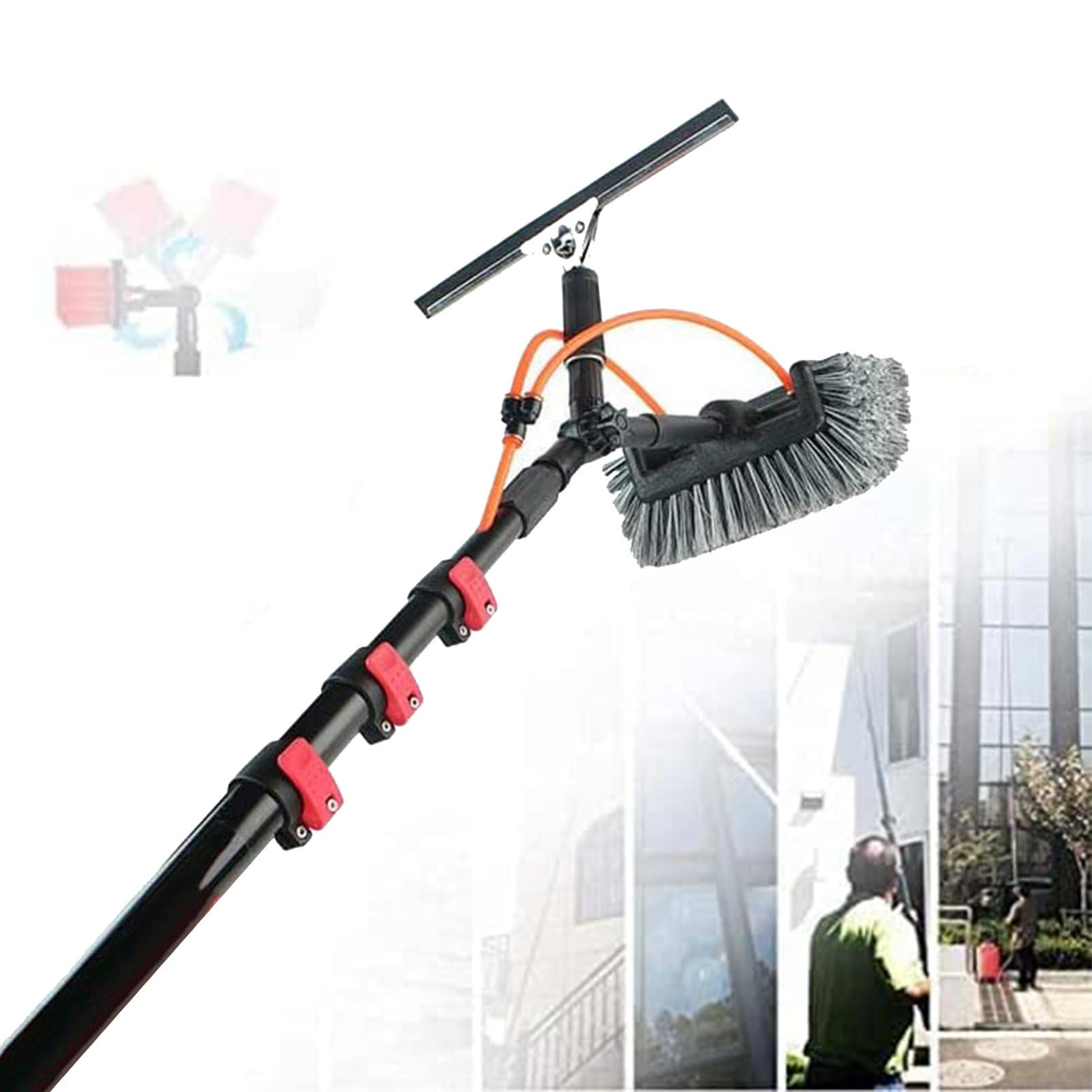 10m Telescopic Window Cleaning Tool - Water Fed Solar Panel Brush with 30cm Head 12M/39FT Extendable Reach for Efficient PV & Solar Panel Cleaning