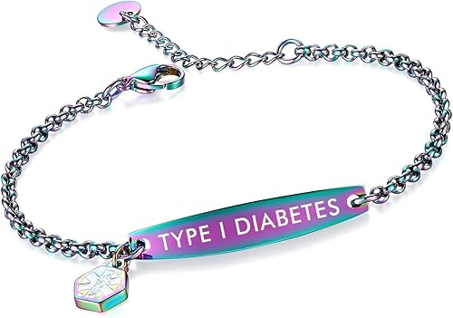 linnalove Brazalete de cadena eslabones sencillos con inscripción de alerta médica, para mujeres y niñas linnalove Brazalete de cadena eslabones sencillos con inscripción de alerta médica, para mujeres y niñas