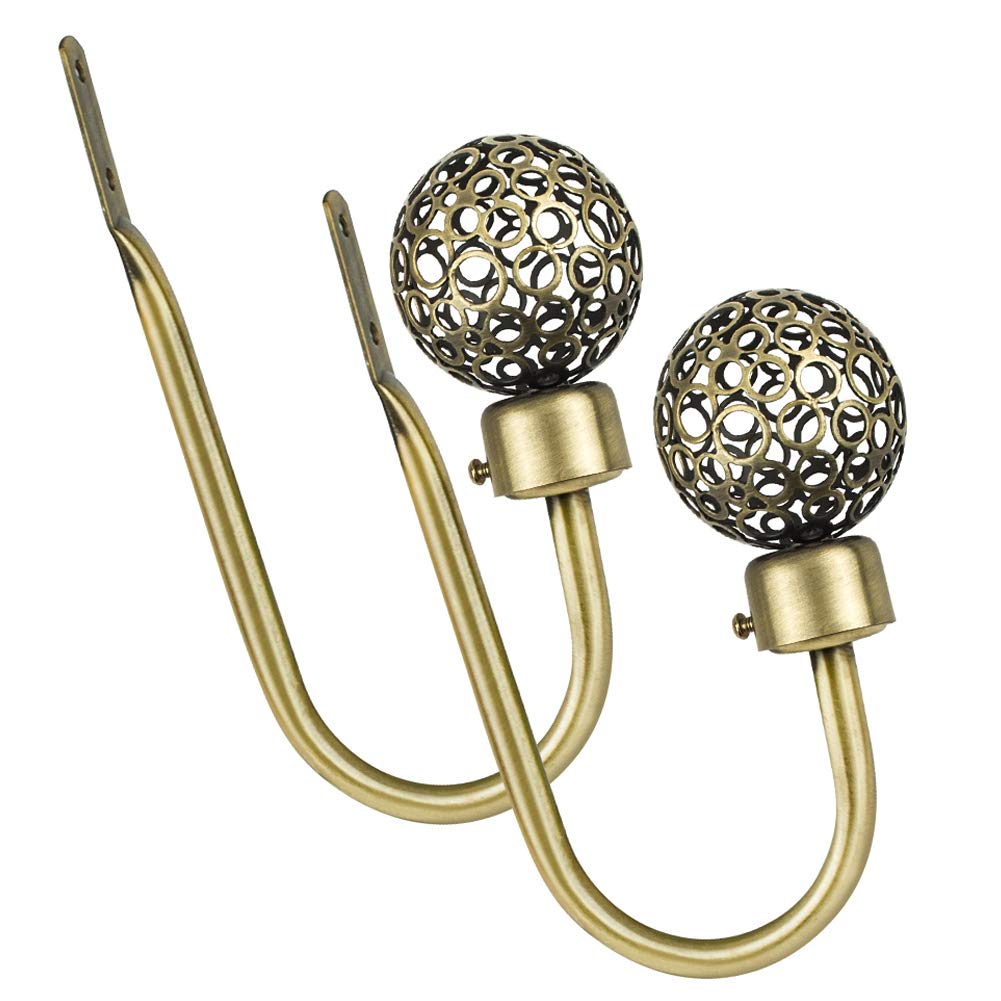 Increway Bronze Curtain Hook, 2 Pcs Metal Hollow Ball U Shape Wall Window Hooks With Screws Curtain Tieback Holdback (Antique )