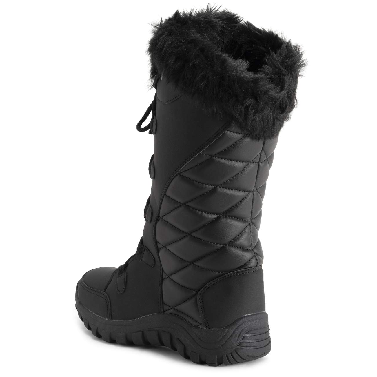 Polar Bottes Femme Matelassees avec Revers en Fausse Fourrure – Bottes Hiver Exterieures Impermeables – Semelle en Caoutchouc Durable pour la Neige et la Pluie
