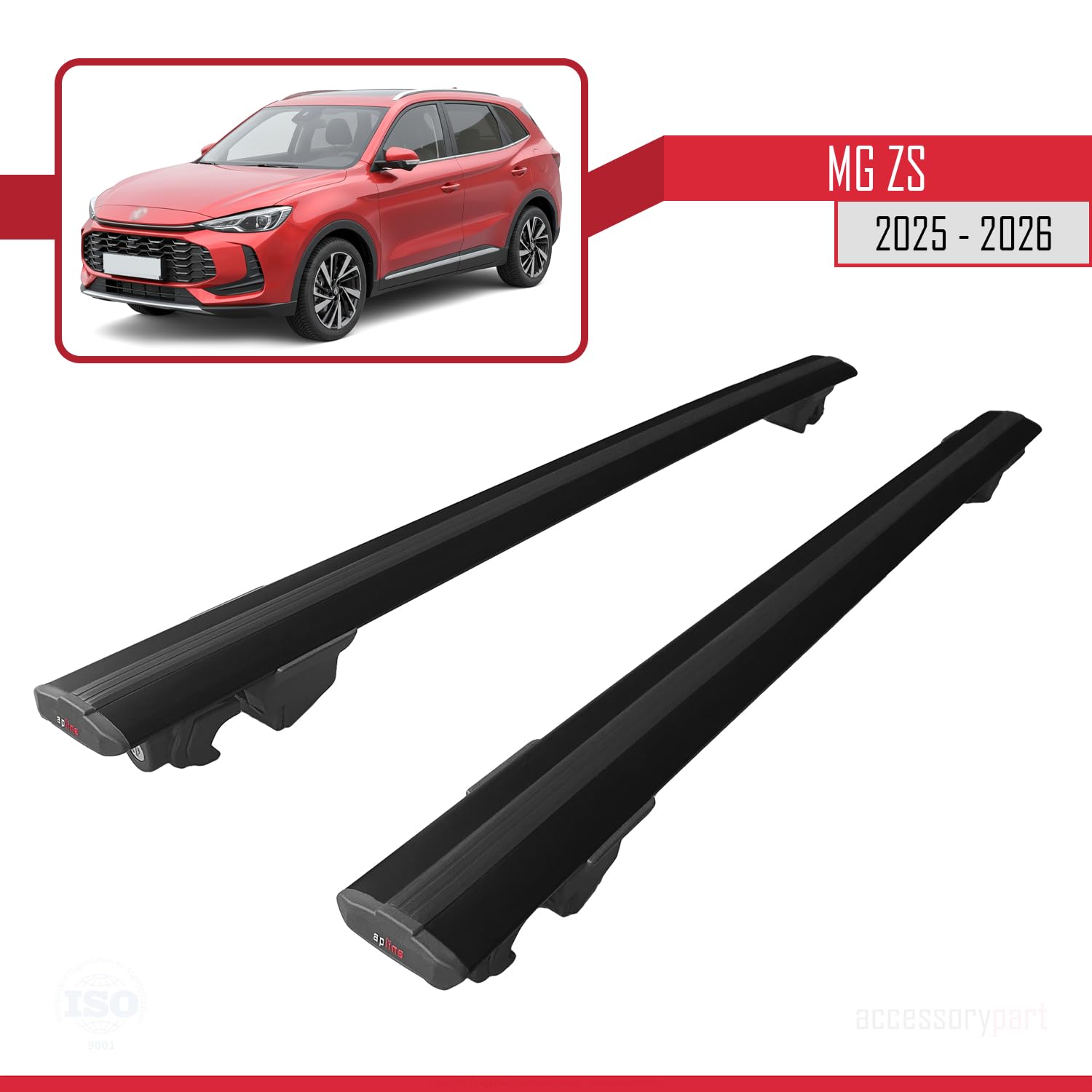Compatible con MG ZS (ZS32) 2025-2026 Modelo Hook Barra de Techo Auto Portaequipajes Barras Transversales Negro Aluminio 2 Barras