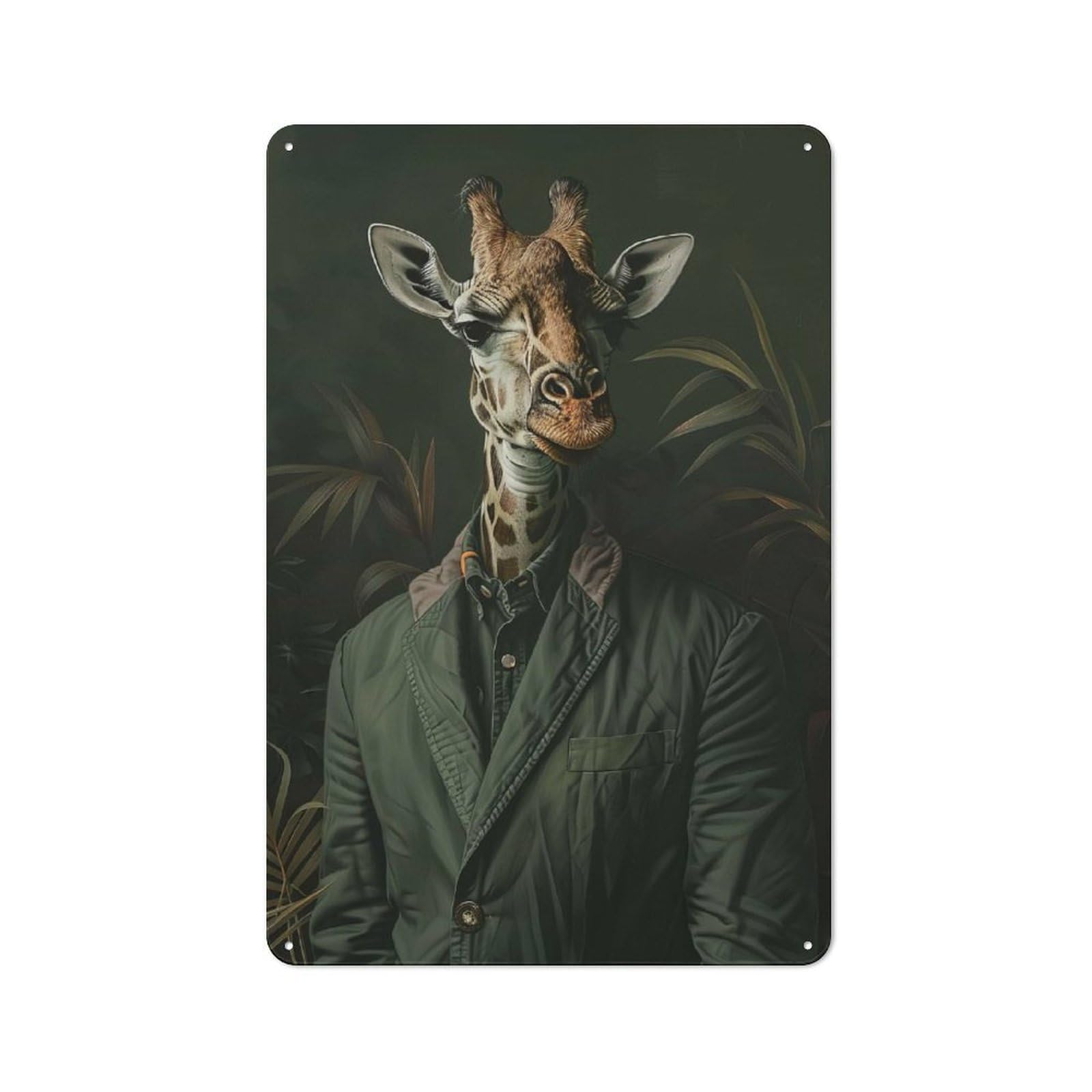 Junmoney Style-9 Retro Metal Wall Sign 30X20cm Featuring Giraffe In Jacket For Pub Or Café, For Garage, Workshop And Man Cave Decoration