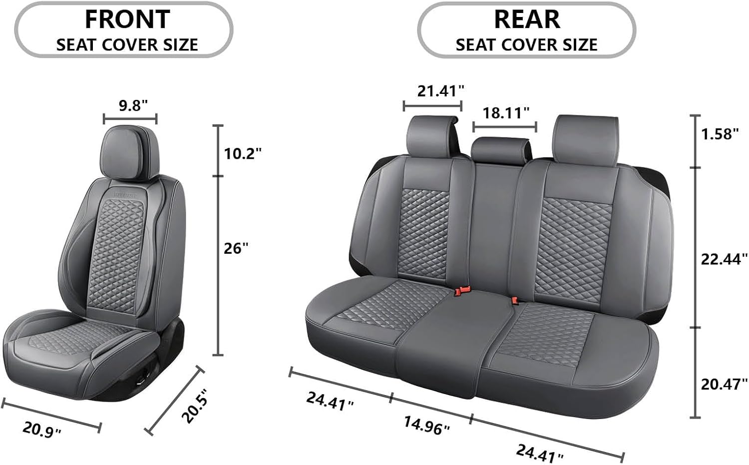 Car Seat Covers Full Set, Leather Seat Covers for Cars, 5 Pcak Breathable Seat Cover, Suitable for SUV/Truck/Sedan/Automotive (Gray)
